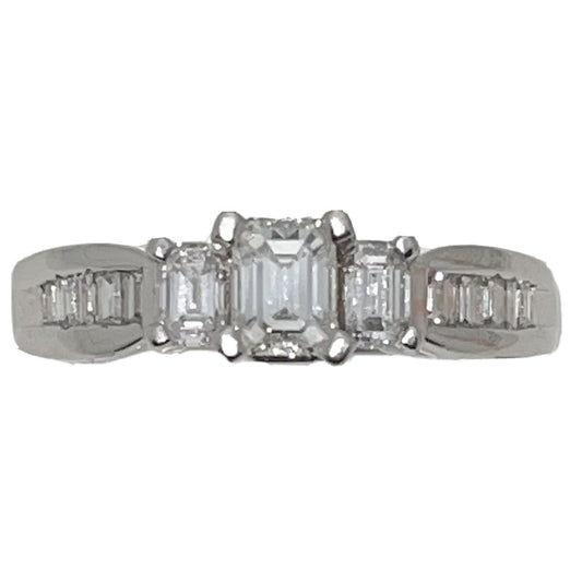 Exquisite 1.25 TCW Diamond Engagement Ring In Solid Platinum Emerald Cut Solitaire With Accents Size 9.75 8.1 g VVS Clarity G-H Color
