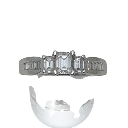 Exquisite 1.25 TCW Diamond Engagement Ring In Solid Platinum Emerald Cut Solitaire With Accents Size 9.75 8.1 g VVS Clarity G-H Color