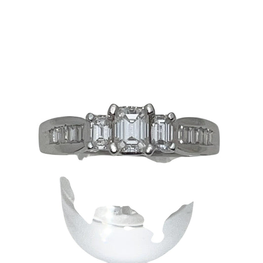 Exquisite 1.25 TCW Diamond Engagement Ring In Solid Platinum Emerald Cut Solitaire With Accents Size 9.75 8.1 g VVS Clarity G-H Color