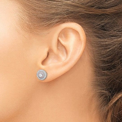 Sterling Silver Rhodium and Rose Gold-plated Pavé CZ Circle Post Earrings