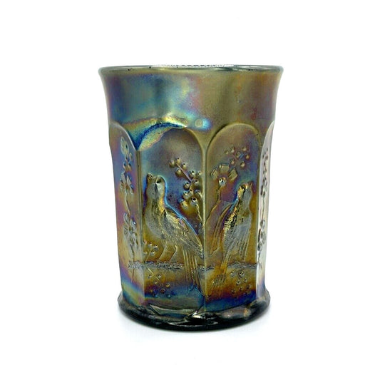 Vintage Carnival Glass Cup With Embossed Birds & Flowers Design