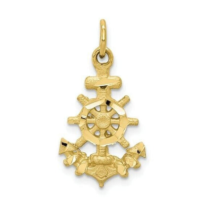 10k Diamond-cut Anchor with Wheel Charm Pendant
