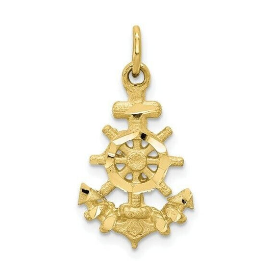 10k Diamond-cut Anchor with Wheel Charm Pendant