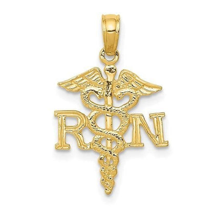 Caduceus RN Medical Symbol Pendant REAL Solid 14k Yellow Gold