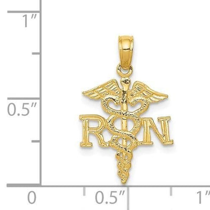 Caduceus RN Medical Symbol Pendant REAL Solid 14k Yellow Gold