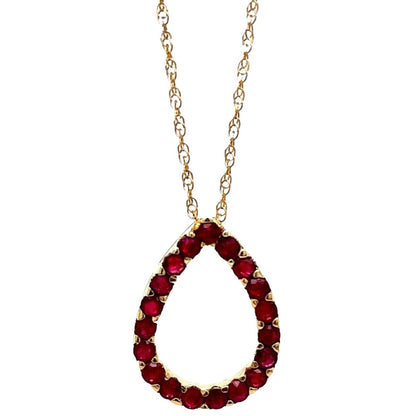 14K Yellow Gold Ruby Teardrop Necklace 18.5 Inch Chain 3.1g