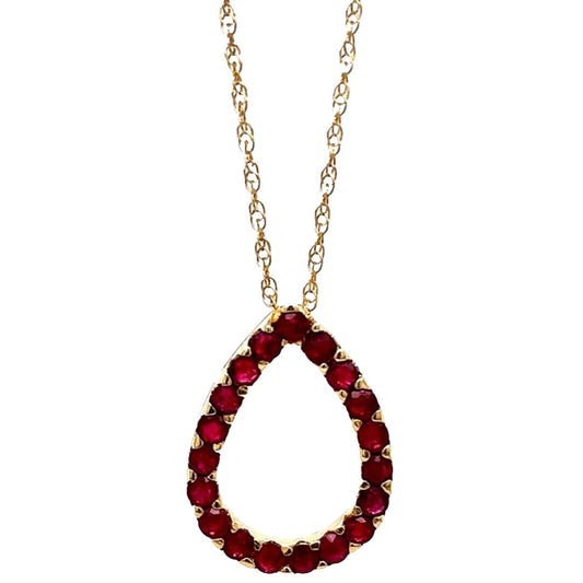 14K Yellow Gold Ruby Teardrop Necklace 18.5 Inch Chain 3.1g