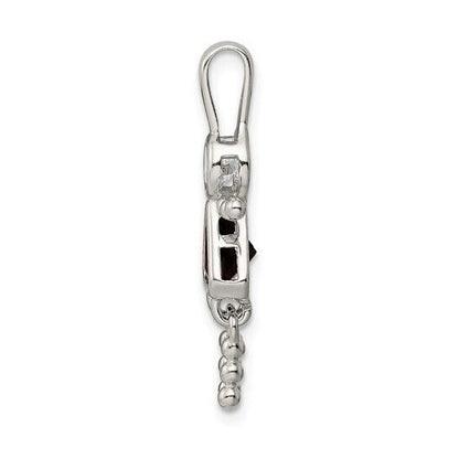 Sterling Silver Rhodium-plated CZ and Birthstone Red January Glass Girl Pendant