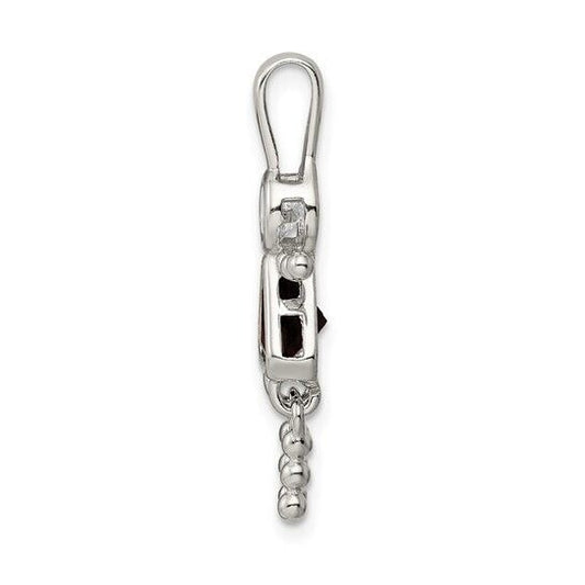 Sterling Silver Rhodium-plated CZ and Birthstone Red January Glass Girl Pendant