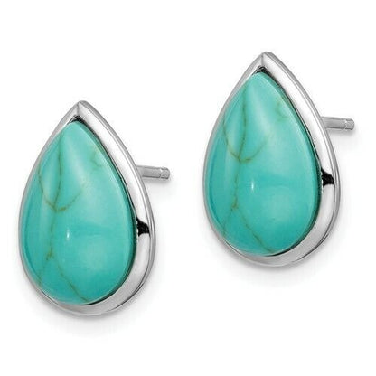 Sterling Silver Rhodium-Plated Teardrop Earrings With Imitation Turquoise Gemstones
