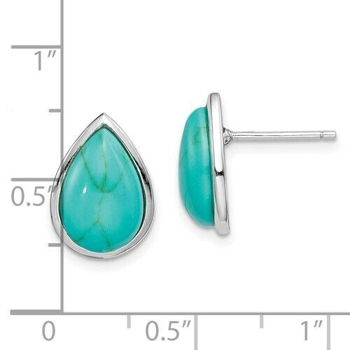 Sterling Silver Rhodium-Plated Teardrop Earrings With Imitation Turquoise Gemstones