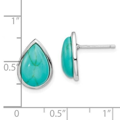 Sterling Silver Rhodium-Plated Teardrop Earrings With Imitation Turquoise Gemstones