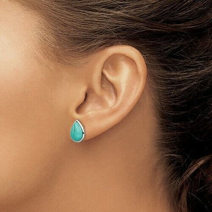 Sterling Silver Rhodium-Plated Teardrop Earrings With Imitation Turquoise Gemstones