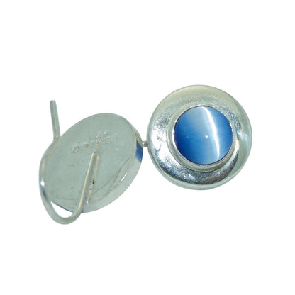 Hook Dangle Earrings .925 Sterling Silver Blue Cat Eye Stone