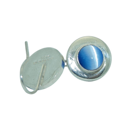 Hook Dangle Earrings .925 Sterling Silver Blue Cat Eye Stone