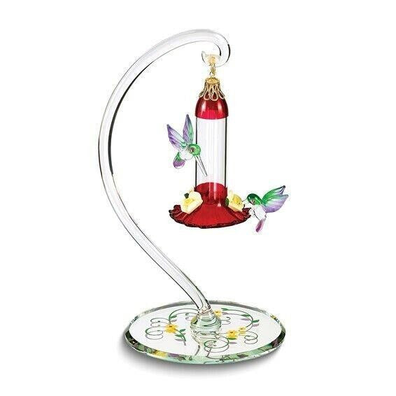 Glass Baron Hummingbirds Sweet Feeder Handcrafted Glass Figurine 5.25"