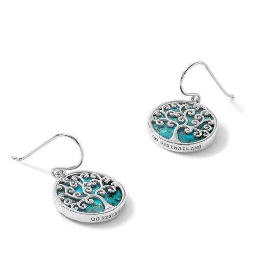Sterling Silver Rhodium-Plated Turquoise Tree Of Life Drop Earrings