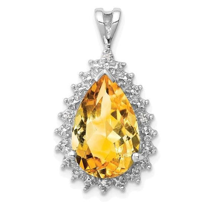 Pear-Shaped Citrine & Diamond Sterling Silver