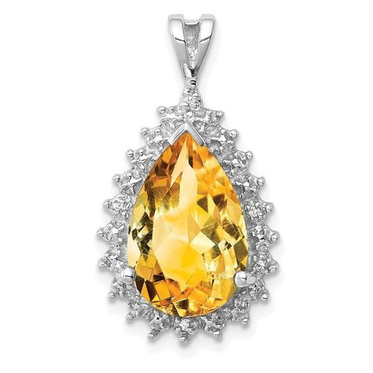 Pear-Shaped Citrine & Diamond Sterling Silver