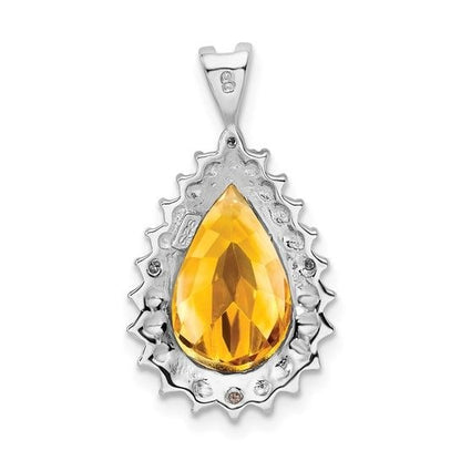 Pear-Shaped Citrine & Diamond Sterling Silver