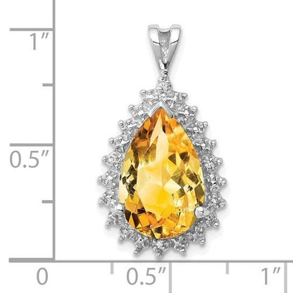Pear-Shaped Citrine & Diamond Sterling Silver