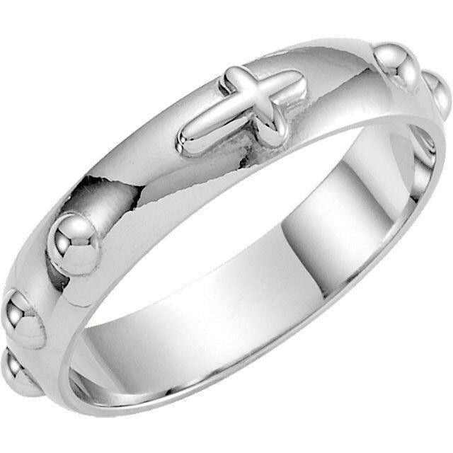 5mm Sterling Silver Rosary Ring .925 Cross Pattern & Beads Size 5