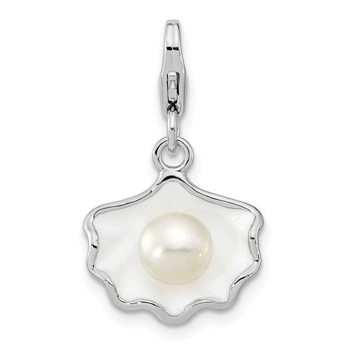 Sterling Silver Shell & Freshwater Cultured Pearl Charm