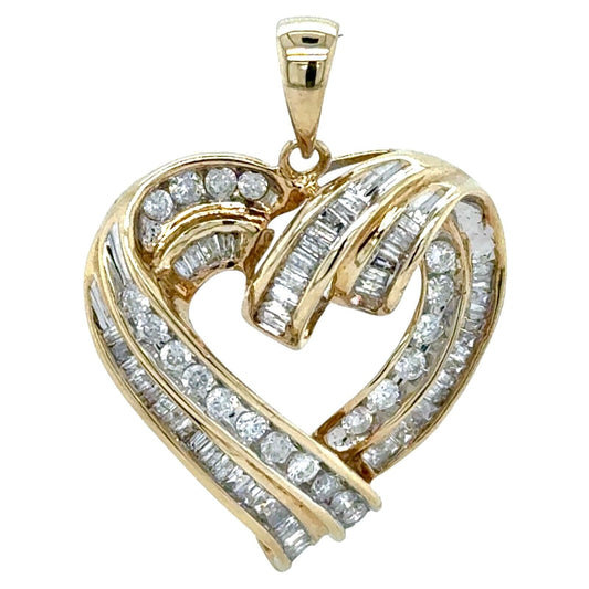10k Yellow Gold 1ctw Diamond Heart Pendant 3.9g