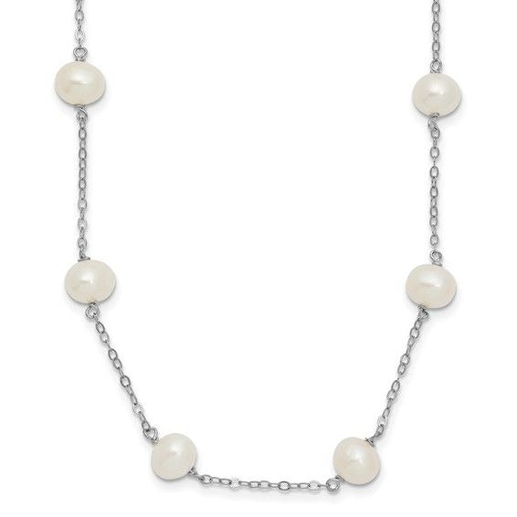 Sterling Silver Rhodium-Plated White Freshwater Cultured Pearl 18" Necklace