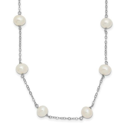 Sterling Silver Rhodium-Plated White Freshwater Cultured Pearl 18" Necklace