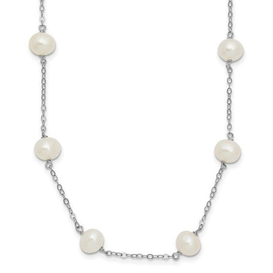 Sterling Silver Rhodium-Plated White Freshwater Cultured Pearl 18" Necklace