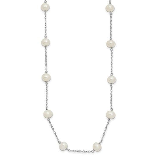 Sterling Silver Rhodium-Plated White Freshwater Cultured Pearl 18" Necklace