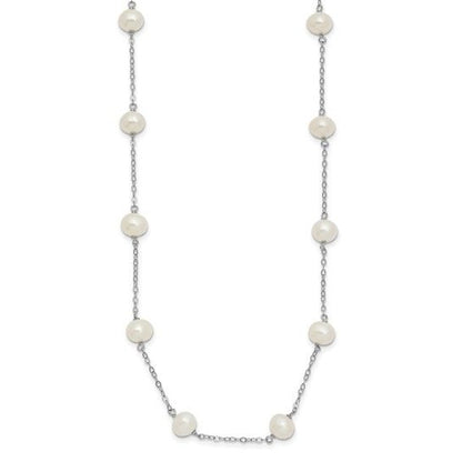 Sterling Silver Rhodium-Plated White Freshwater Cultured Pearl 18" Necklace