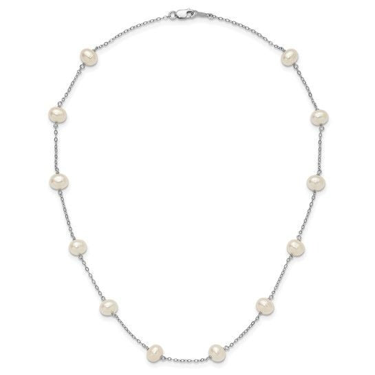 Sterling Silver Rhodium-Plated White Freshwater Cultured Pearl 18" Necklace