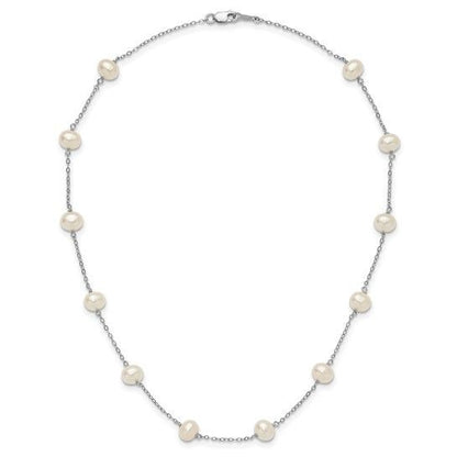 Sterling Silver Rhodium-Plated White Freshwater Cultured Pearl 18" Necklace