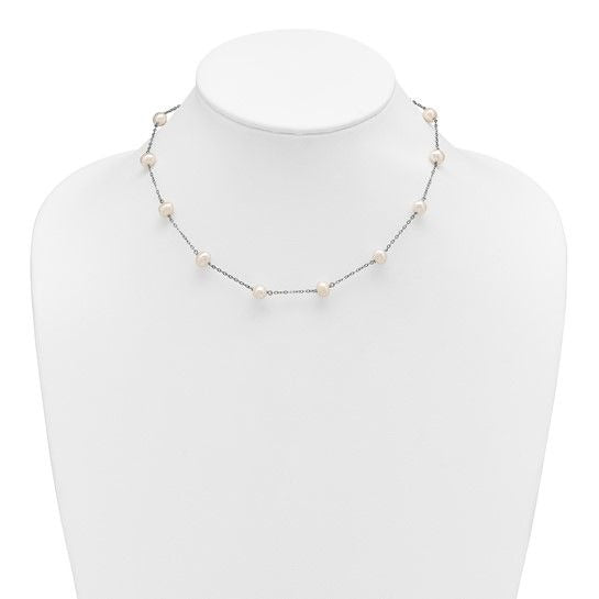 Sterling Silver Rhodium-Plated White Freshwater Cultured Pearl 18" Necklace