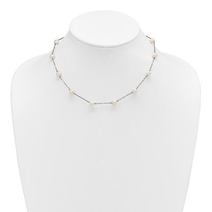 Sterling Silver Rhodium-Plated White Freshwater Cultured Pearl 18" Necklace