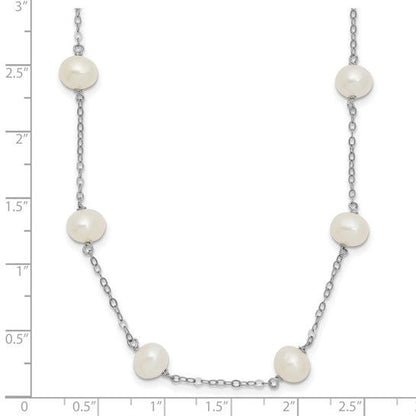 Sterling Silver Rhodium-Plated White Freshwater Cultured Pearl 18" Necklace