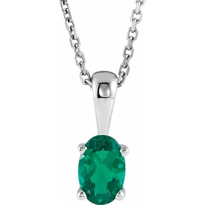 May Birthstone Lab-Grown Emerald 16-18" Necklace .925 Sterling Silver