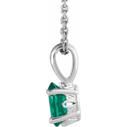 May Birthstone Lab-Grown Emerald 16-18" Necklace .925 Sterling Silver