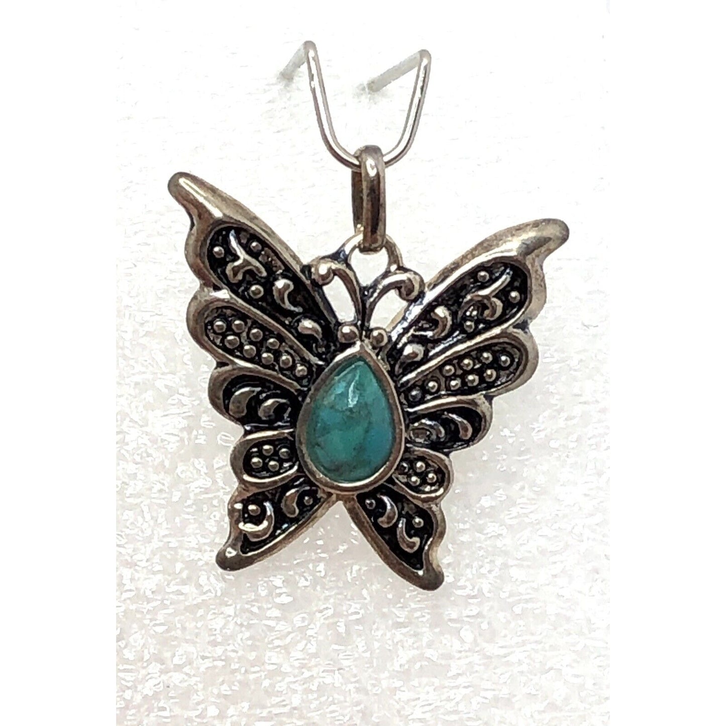 RHODIUM OXIDIZED TURQUOISE BUTTERFLY PENDANT REAL SOLID STERLING SILVER