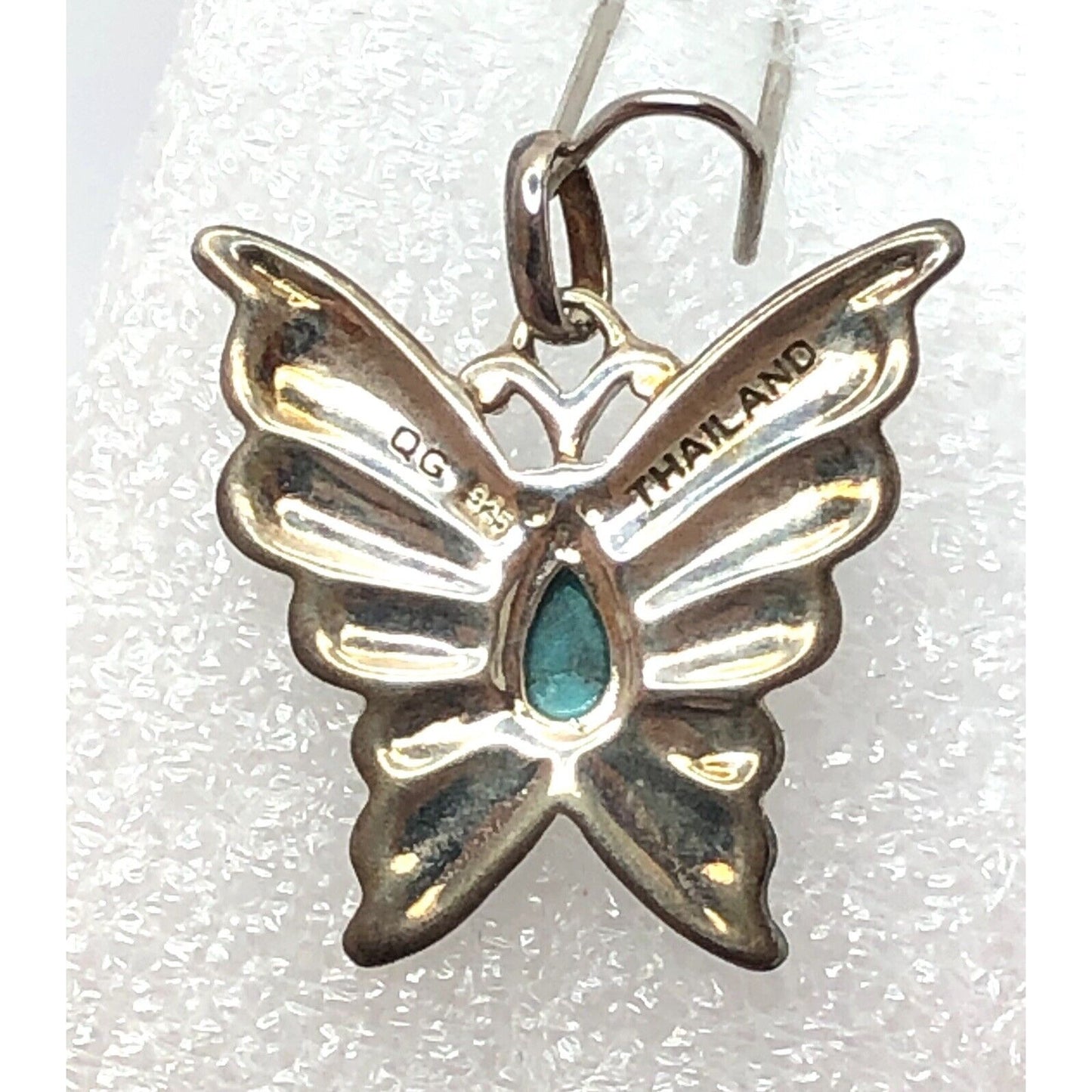 RHODIUM OXIDIZED TURQUOISE BUTTERFLY PENDANT REAL SOLID STERLING SILVER