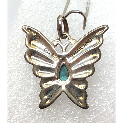 RHODIUM OXIDIZED TURQUOISE BUTTERFLY PENDANT REAL SOLID STERLING SILVER