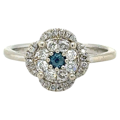 14K White Gold Blue & White Diamond 1/4ctw Halo Ring Size 5.5