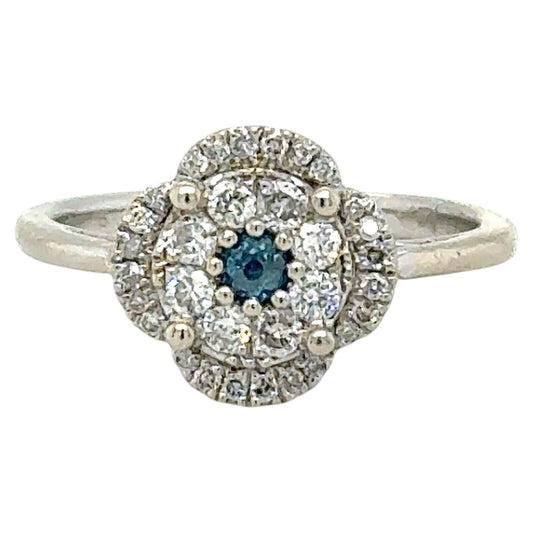 14K White Gold Blue & White Diamond 1/4ctw Halo Ring Size 5.5
