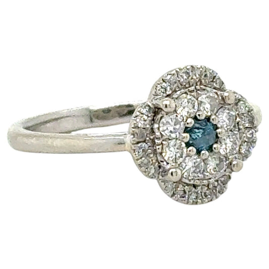 14K White Gold Blue & White Diamond 1/4ctw Halo Ring Size 5.5