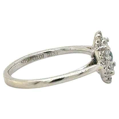 14K White Gold Blue & White Diamond 1/4ctw Halo Ring Size 5.5