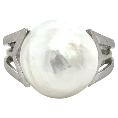 Large 15mm Baroque Pearl Ring 18K White Gold 13.4g Size 7
