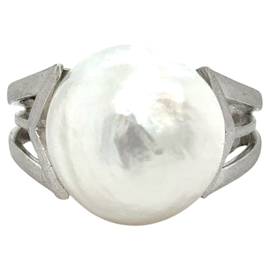 Large 15mm Baroque Pearl Ring 18K White Gold 13.4g Size 7