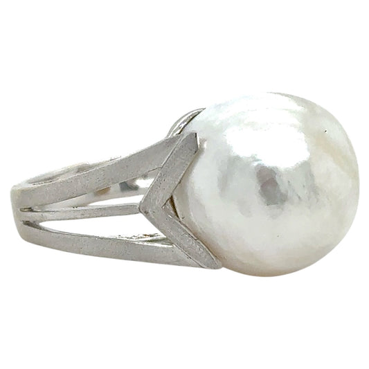 Large 15mm Baroque Pearl Ring 18K White Gold 13.4g Size 7